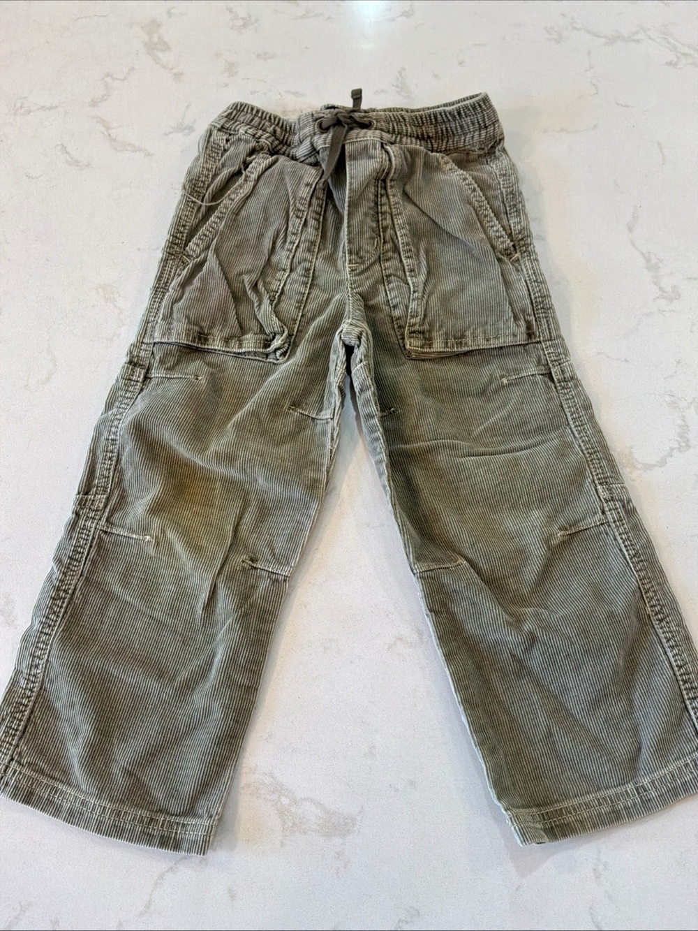 Mini Boden Boys Corduroy Pants 5Y Grey Green Drawstring 100% Cotton